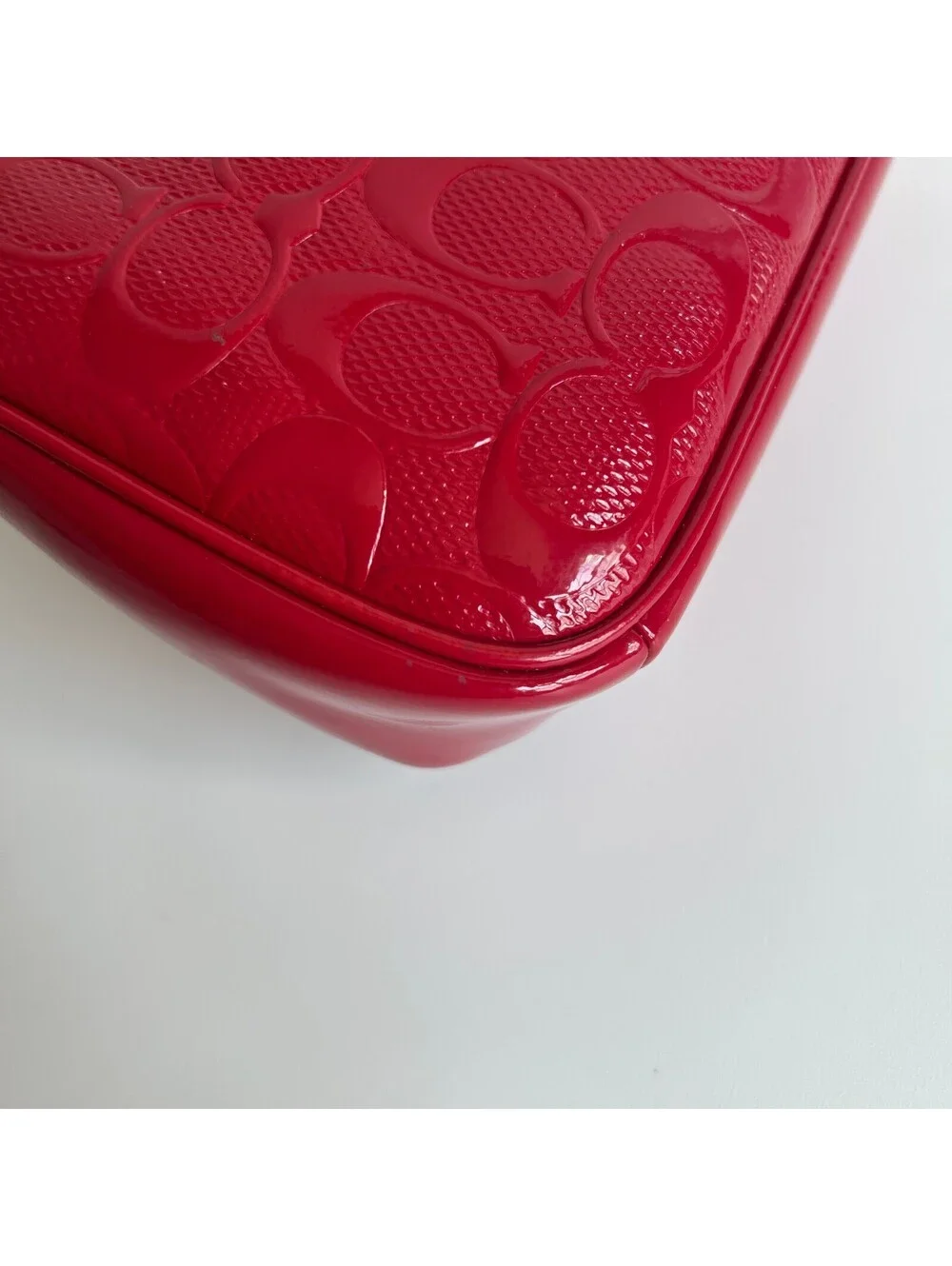 Coach Nolita 19 Red Signature Patent Leather Shoulder Bag Red Gold
